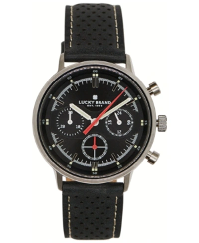 Shop Lucky Brand Men's Chronograph Fairfax Black Perforated Leather Strap Watch 40mm In Silver