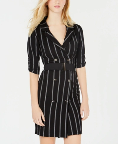 Shop Almost Famous Juniors' Striped Trench Dress In Black/white