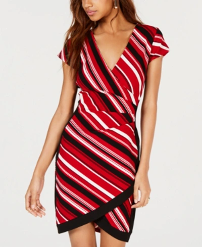 Shop Almost Famous Juniors' Framed Wrap Dress In Red/black Stripe