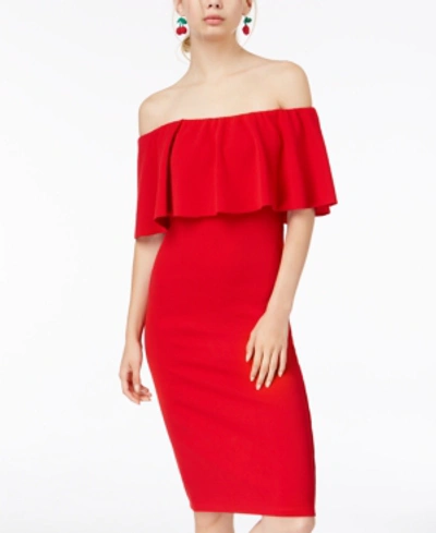 Shop Almost Famous Juniors' Off-the-shoulder Bodycon Dress In Red