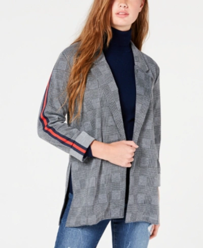 Shop Almost Famous Juniors' Plaid Stripe Blazer Jacket In Grey/black