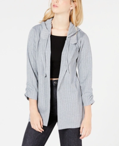 Shop Almost Famous Juniors' Ruched-sleeve Hoodie Blazer Jacket In Grey White