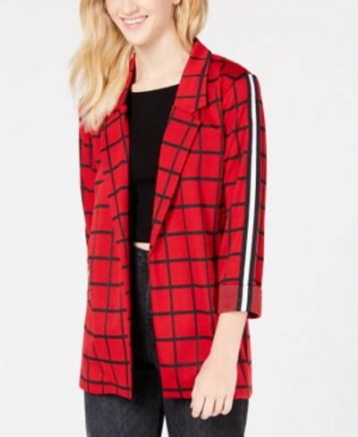 Shop Almost Famous Juniors' Plaid Stripe Blazer Jacket In Red