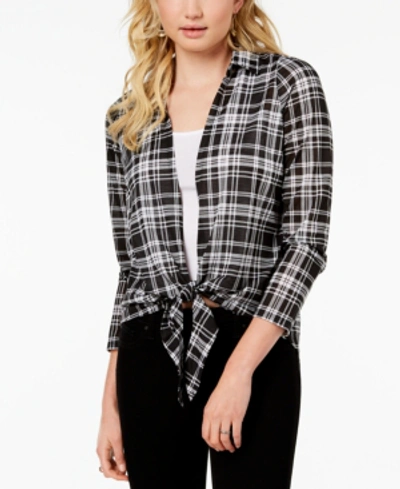 Shop Almost Famous Juniors' Plaid Layered-look Top In Black/white