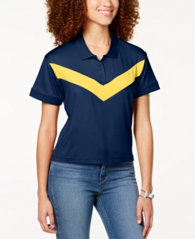 Shop Almost Famous Juniors' Cropped Chevron-stripe Polo In Navy