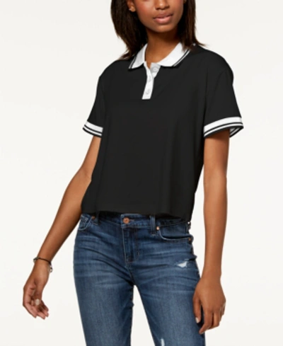 Shop Almost Famous Juniors' Striped Contrast Polo In Black