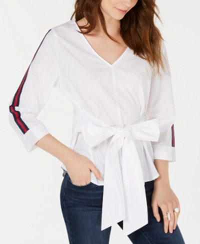 Shop Almost Famous Juniors' Tie-front Top In White