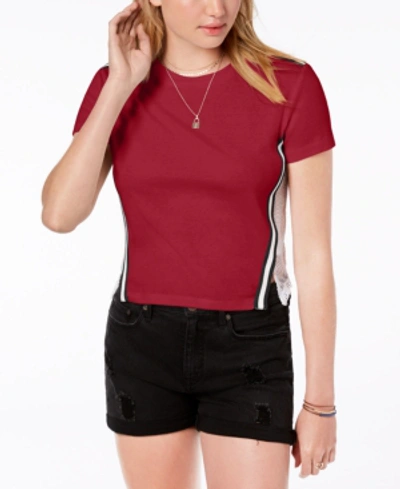 Shop Almost Famous Juniors' Side-striped Mesh-back Top In Red