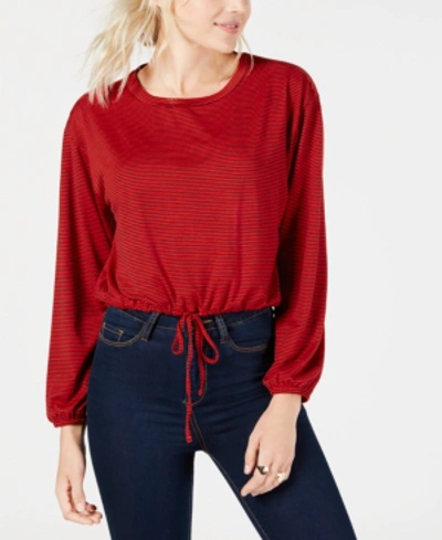 Shop Almost Famous Juniors' Striped Drawstring Top In Red/black