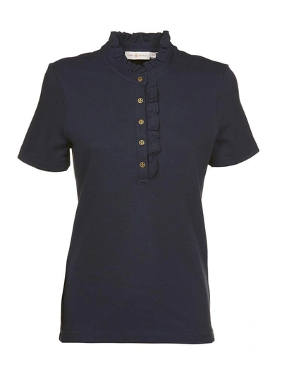 Shop Tory Burch Emily Polo Top In Blue