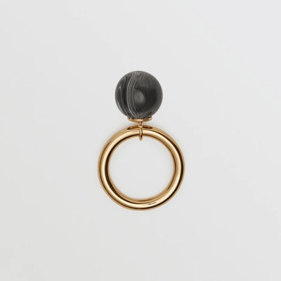 Shop Burberry Marbled Resin Gold-plated Ring In Light Gold/midnight