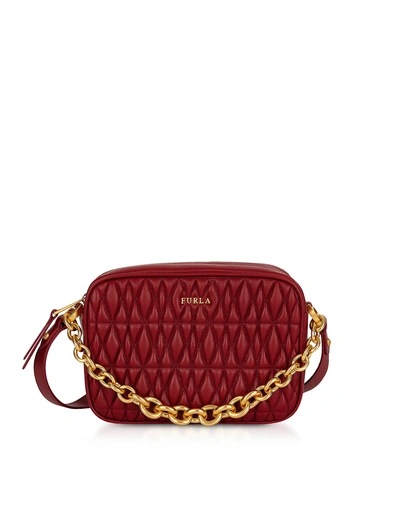 Shop Furla Quilted Leather Cometa Mini Crossbody Bag In Cherry