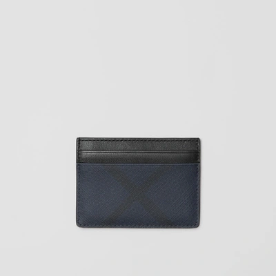 Shop Burberry London Check And Leather Card Case In Navy/black