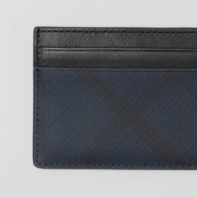 Shop Burberry London Check And Leather Card Case In Navy/black