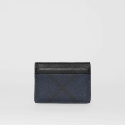 Shop Burberry London Check And Leather Card Case In Navy/black