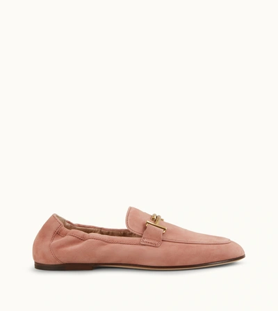Shop Tod's Loafers In Suede In Pink