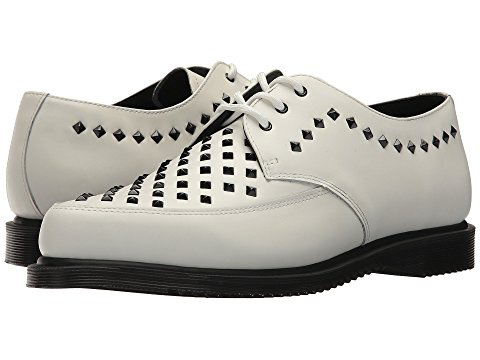 dr martens willis white leather studded flat shoes