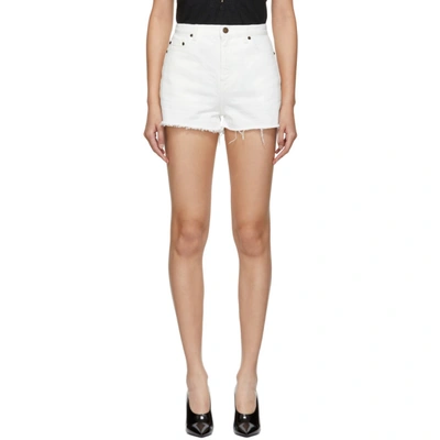 Shop Saint Laurent White Denim Shorts In 9001 White