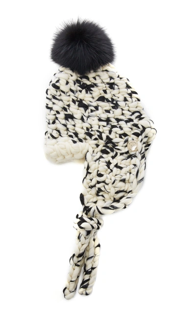 Shop Mischa Lampert Fur-topped Wool Hat In Black/white