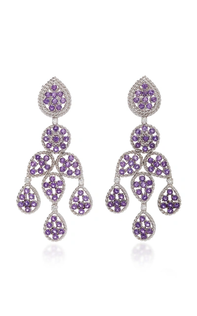Shop Sabbadini White Gold Amethyst And Diamond Earrings In Purple