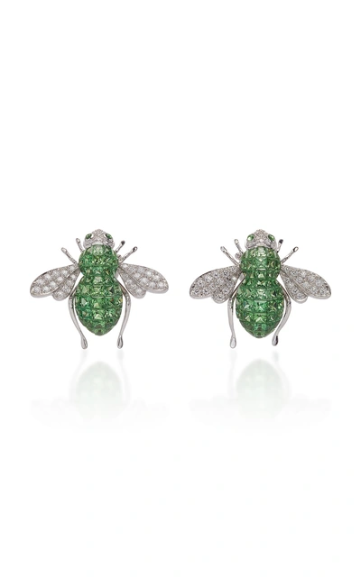 Shop Sabbadini White Gold Diamond And Green Garnet Bee Earrings