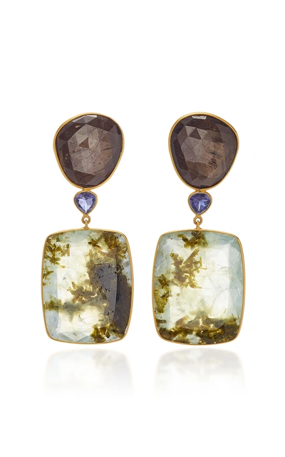Shop Bahina 18k Gold Sapphire Iolith And Praynite Earrings In Green