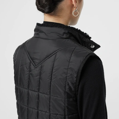 Shop Burberry Faux Shearling Collar Lightweight Quilted Gilet In Black