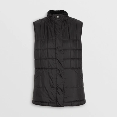 Shop Burberry Faux Shearling Collar Lightweight Quilted Gilet In Black