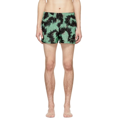 Shop Givenchy Black And Green Printed Swim Shorts In 013 Blk/grn