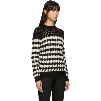 Shop Saint Laurent Black And White Crochet Knit Sweater