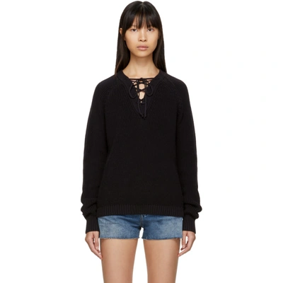 Shop Saint Laurent Black Laced V-neck Sweater In 1000 Black