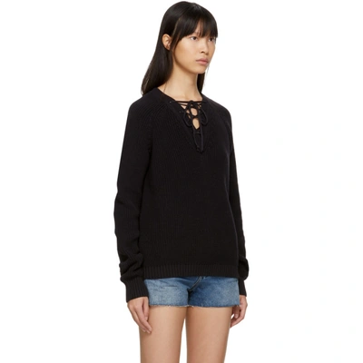 Shop Saint Laurent Black Laced V-neck Sweater In 1000 Black