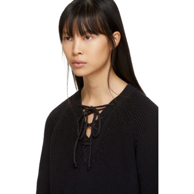 Shop Saint Laurent Black Laced V-neck Sweater In 1000 Black