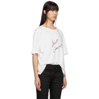 Shop Saint Laurent White Animalier Logo T-shirt In 8486 White