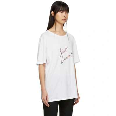 Shop Saint Laurent White Animalier Logo T-shirt In 8486 White