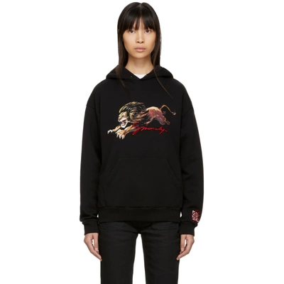 Shop Givenchy Black Embroidered Lion Hoodie In 001 Black