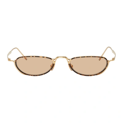 Shop Thom Browne Gold Tb-913 Sunglasses In Whtgldbrown