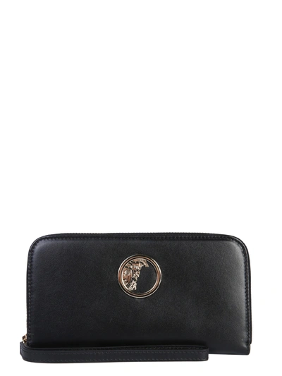 Shop Versace Zip Around Wallet In Black