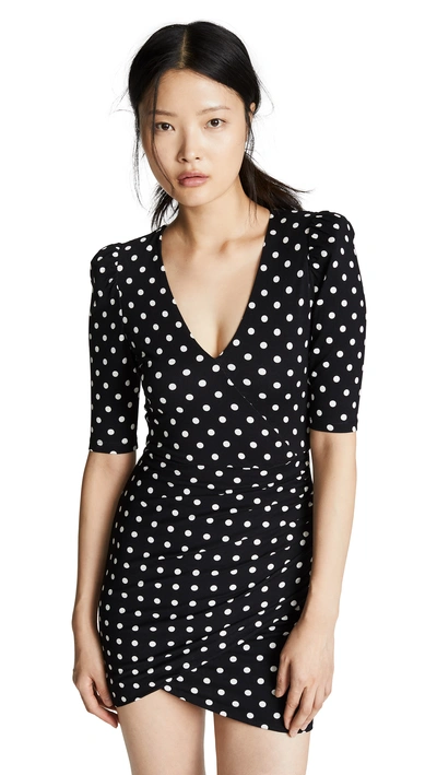 Shop Alice And Olivia Judy Short Sleeve Ruched Dress In Medium Polka Dot Black/soft Wh