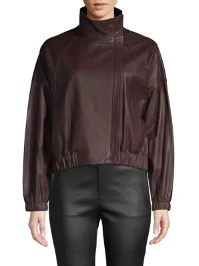 Shop Vince Classic Leather Moto Jacket In Black Cherry