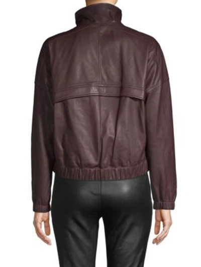 Shop Vince Classic Leather Moto Jacket In Black Cherry