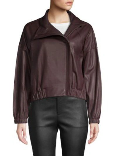Shop Vince Classic Leather Moto Jacket In Black Cherry