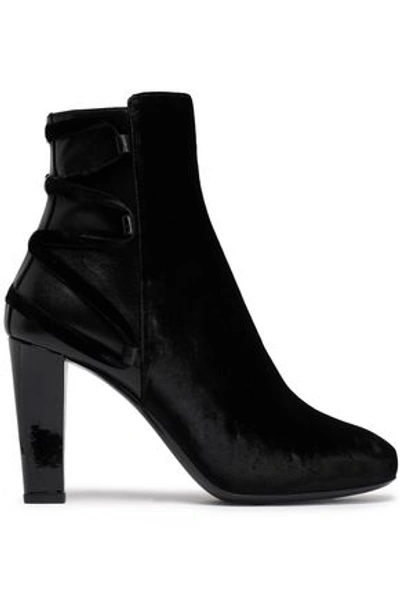 Shop Lanvin Woman Lace-up Velvet And Leather Ankle Boots Black
