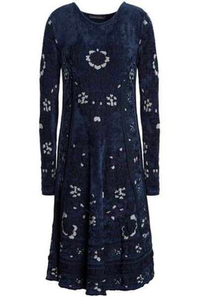 Shop Alberta Ferretti Jacquard-knit Dress In Indigo