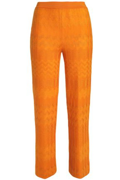 Shop Missoni Woman Jacquard-knit Straight-leg Pants Bright Orange