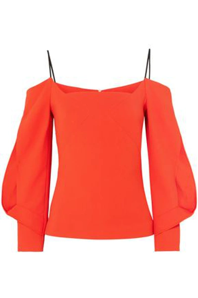 Shop Roland Mouret Woman Cold-shoulder Stretch-crepe Top Orange