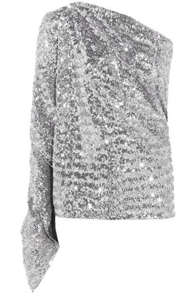 Shop Roland Mouret Woman Kara One-shoulder Sequined Stretch-knit Top Silver