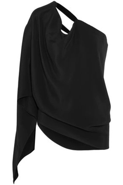 Shop Roland Mouret Woman Kara One-shoulder Velvet-trimmed Silk-satin Top Black
