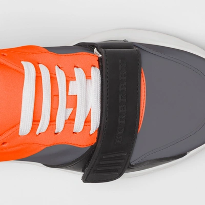 Shop Burberry Colour Block Sneakers In Silver Grey/orange