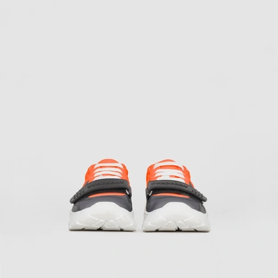 Shop Burberry Colour Block Sneakers In Silver Grey/orange